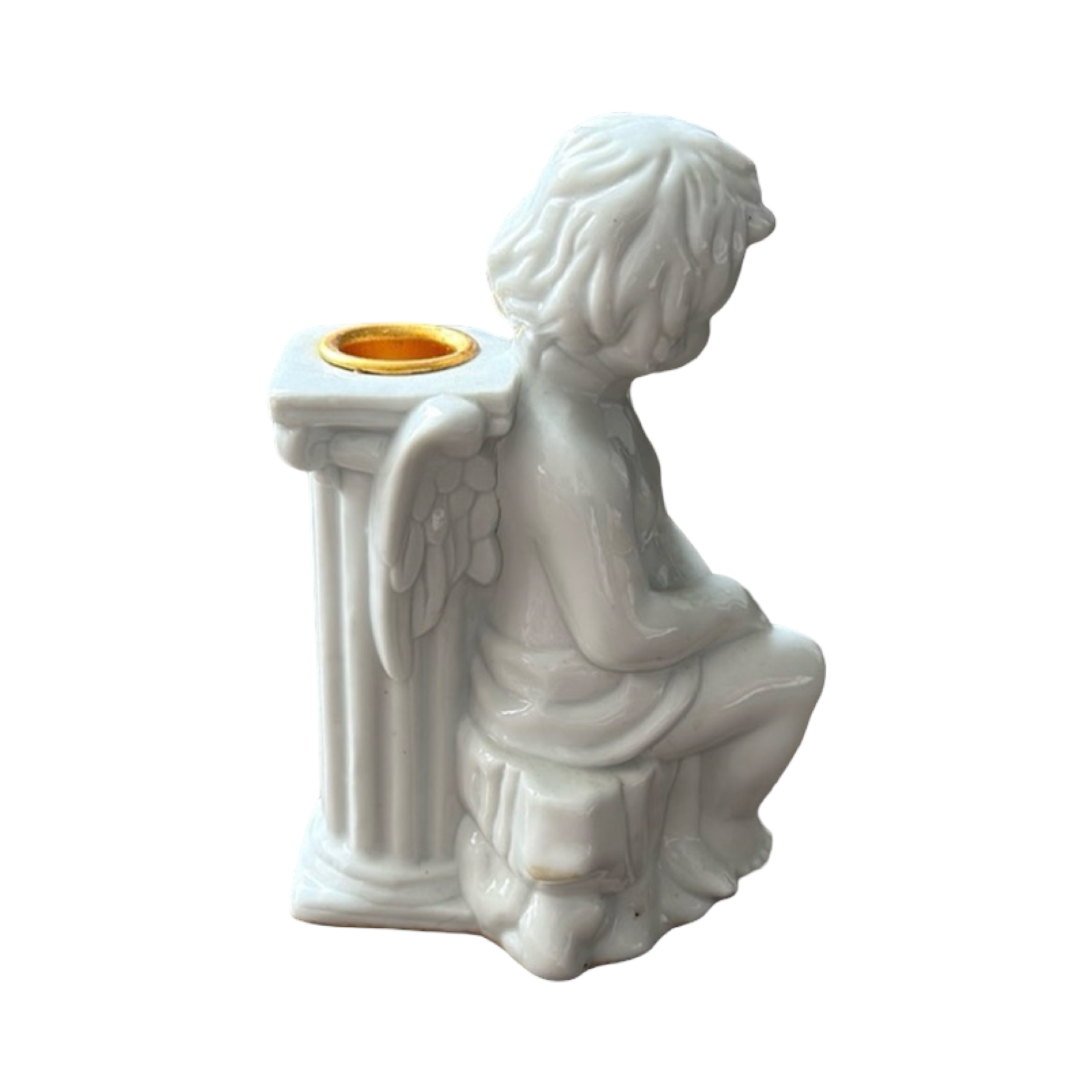 White Angel Figurine with Gold Accents