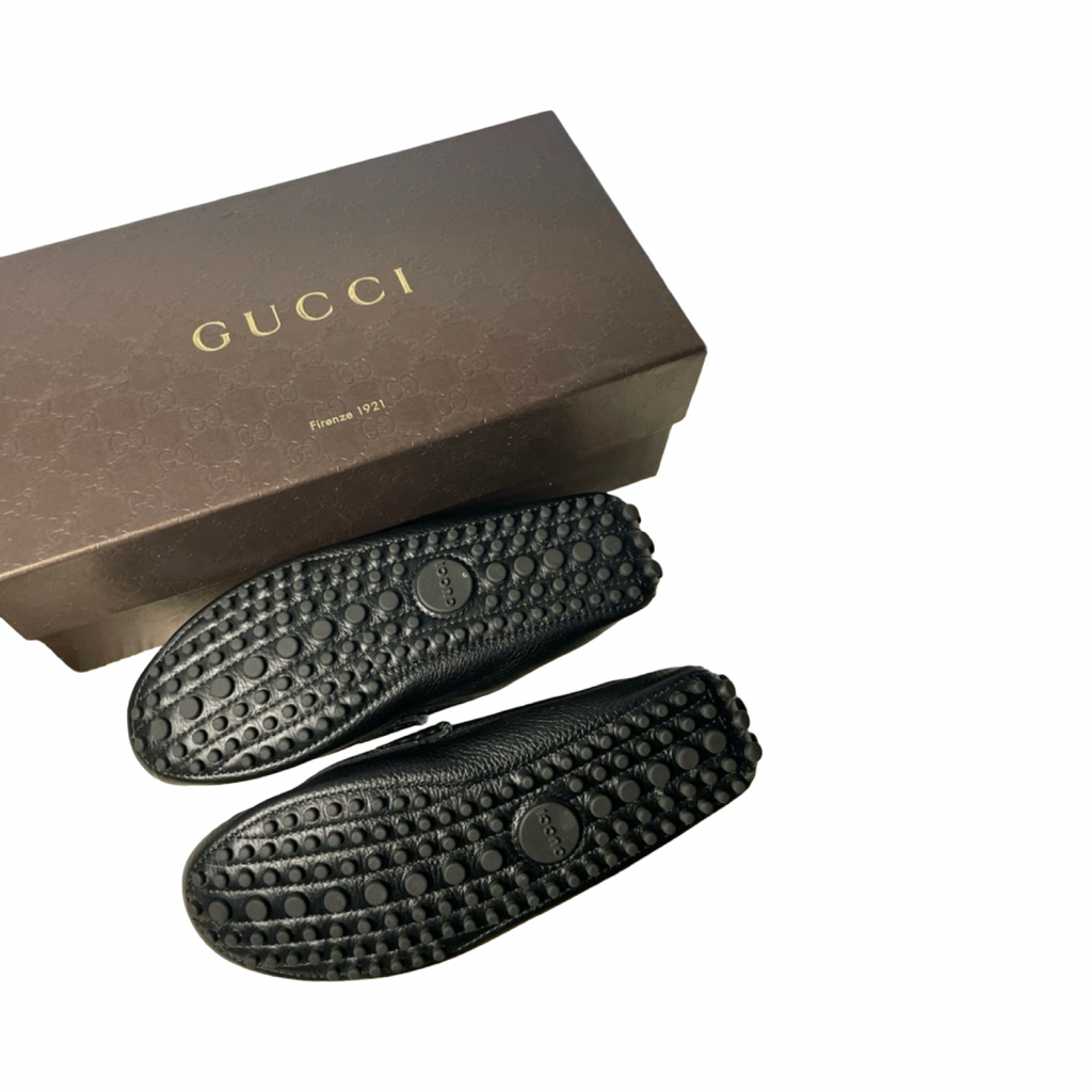 Gucci Navy Blue Soft Leather Horsebit Loafers
