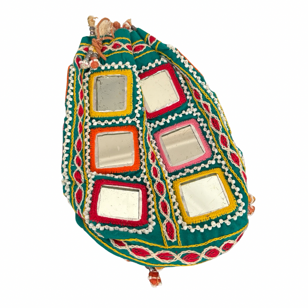 Vintage Hand Embroidered Mirror Beaded Purse Bag