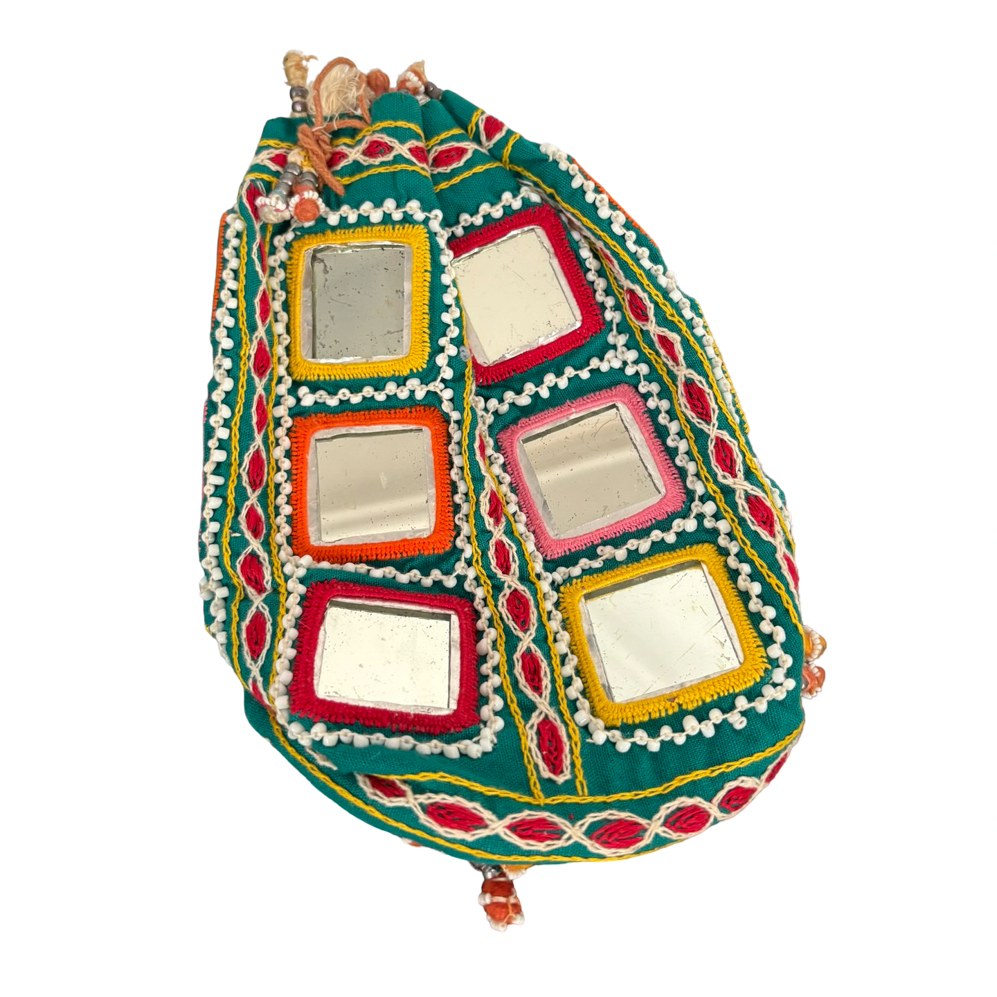 Vintage Hand Embroidered Mirror Beaded Purse Bag