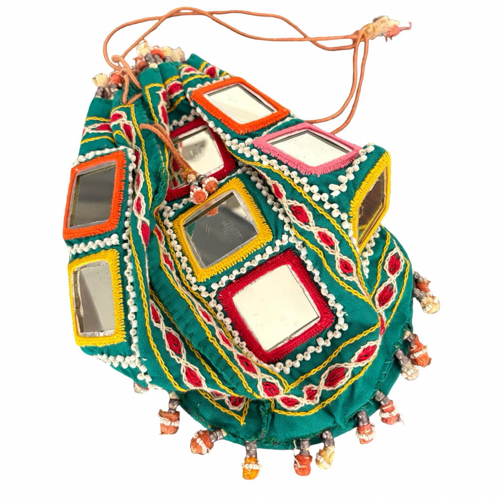 Vintage Hand Embroidered Mirror Beaded Purse Bag