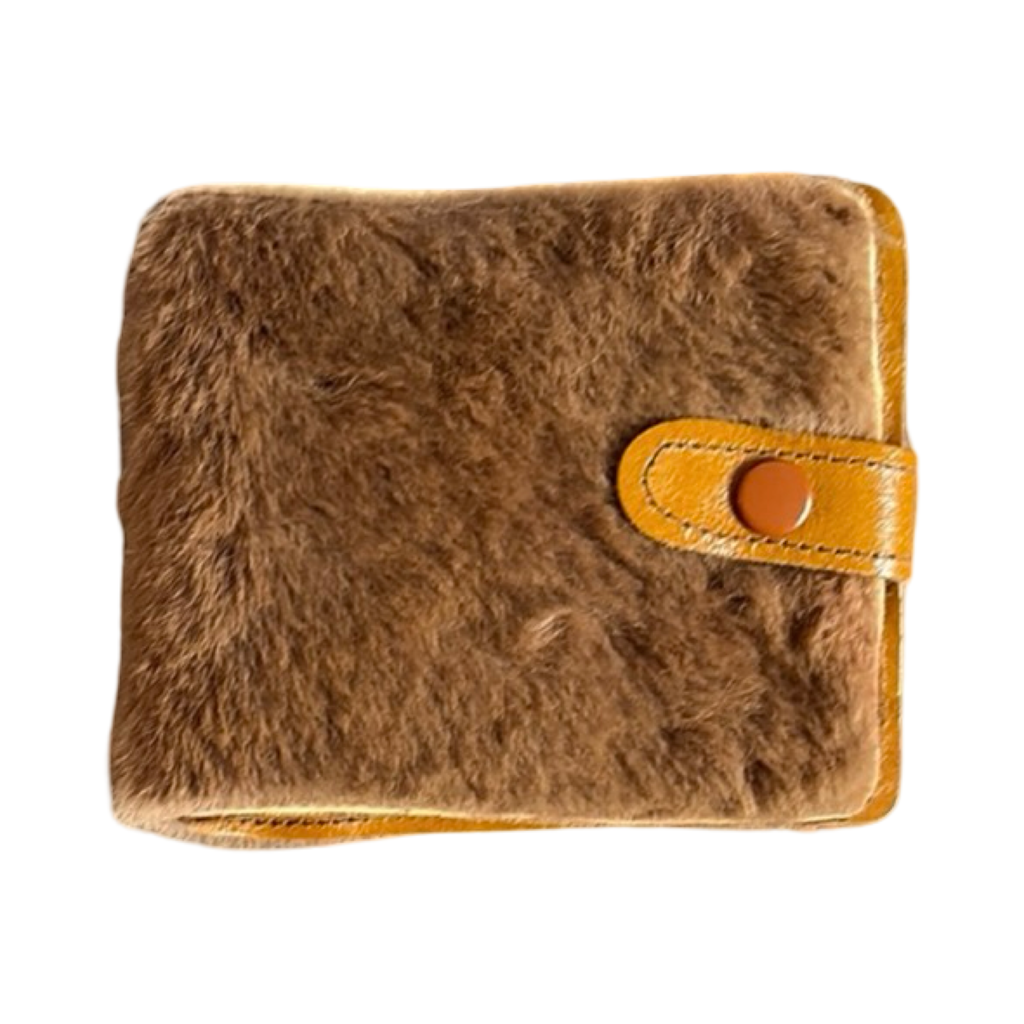 Brown Kangaroo Fur Wallet With Snap Closure