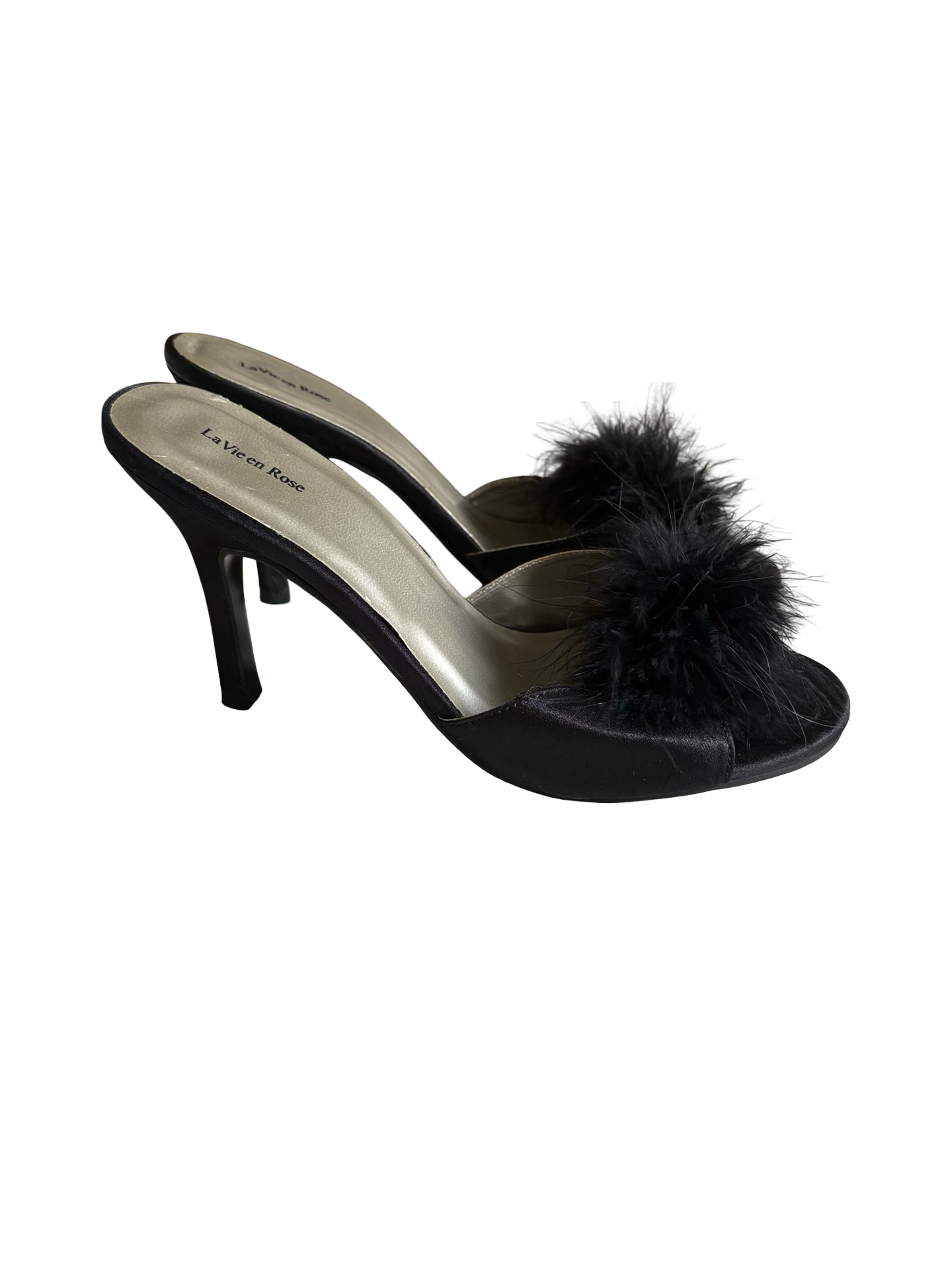 La Vie En Rose Black Heels With Fur