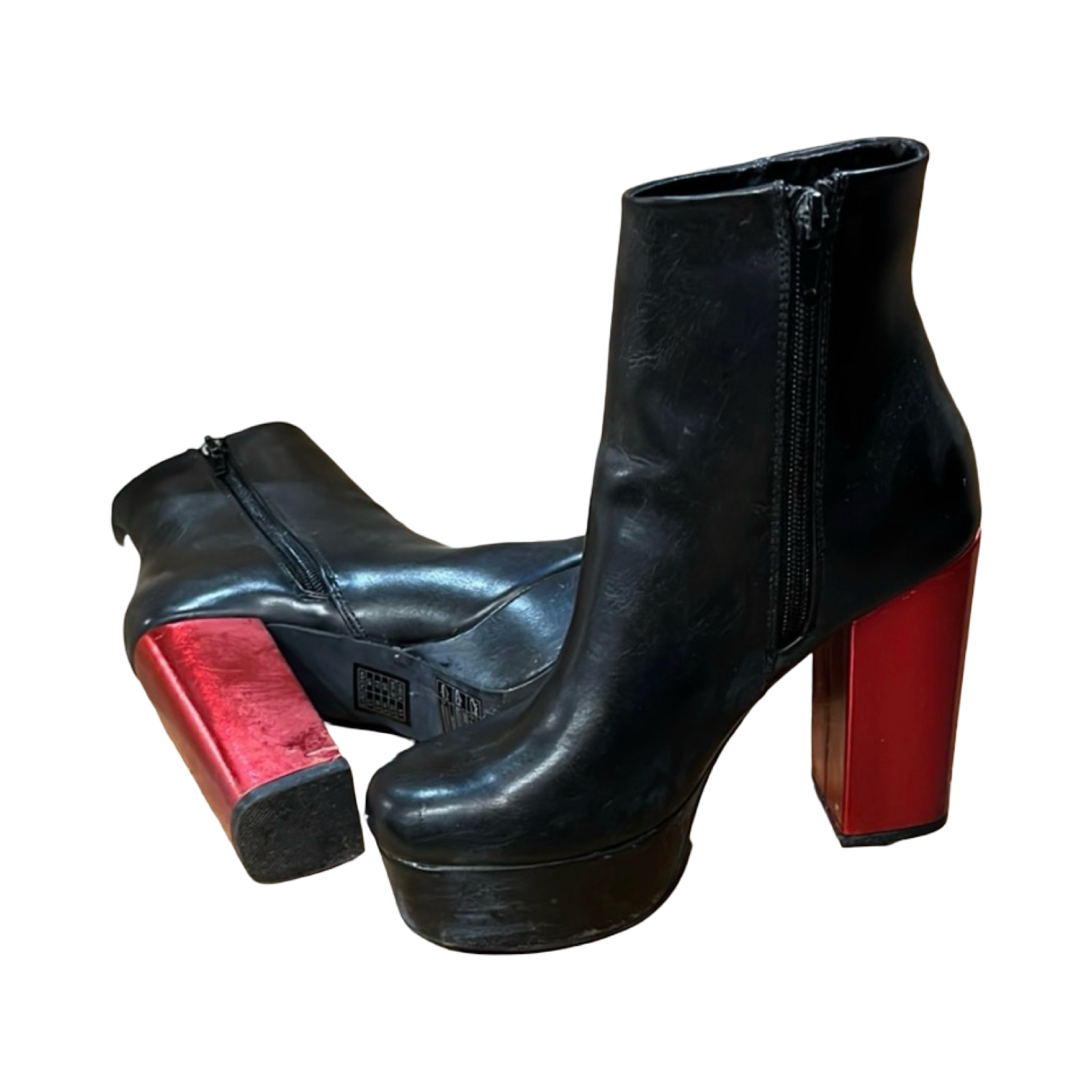 Black and Red Fire Pattern Leather Platform Heels