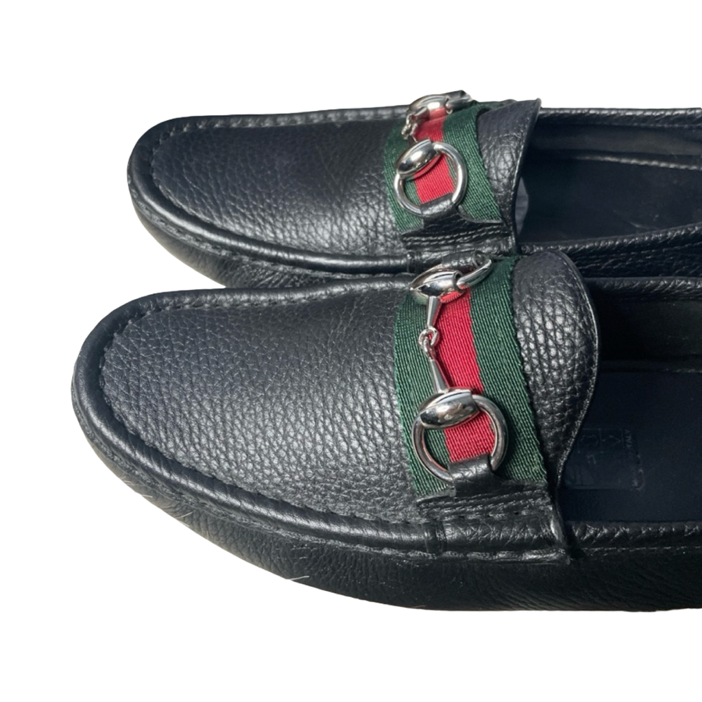 Gucci Navy Blue Soft Leather Horsebit Loafers