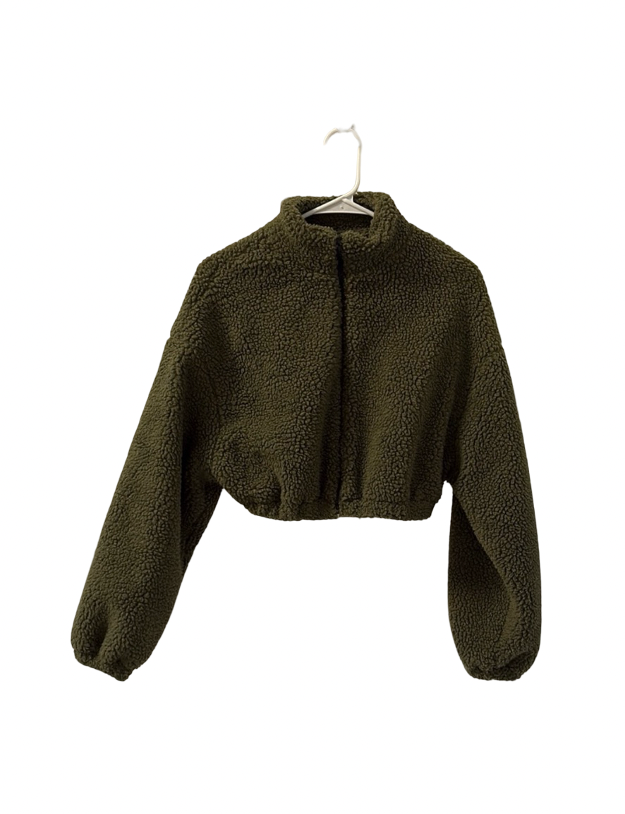 Olivie Green Sherpa Cropped Jacket