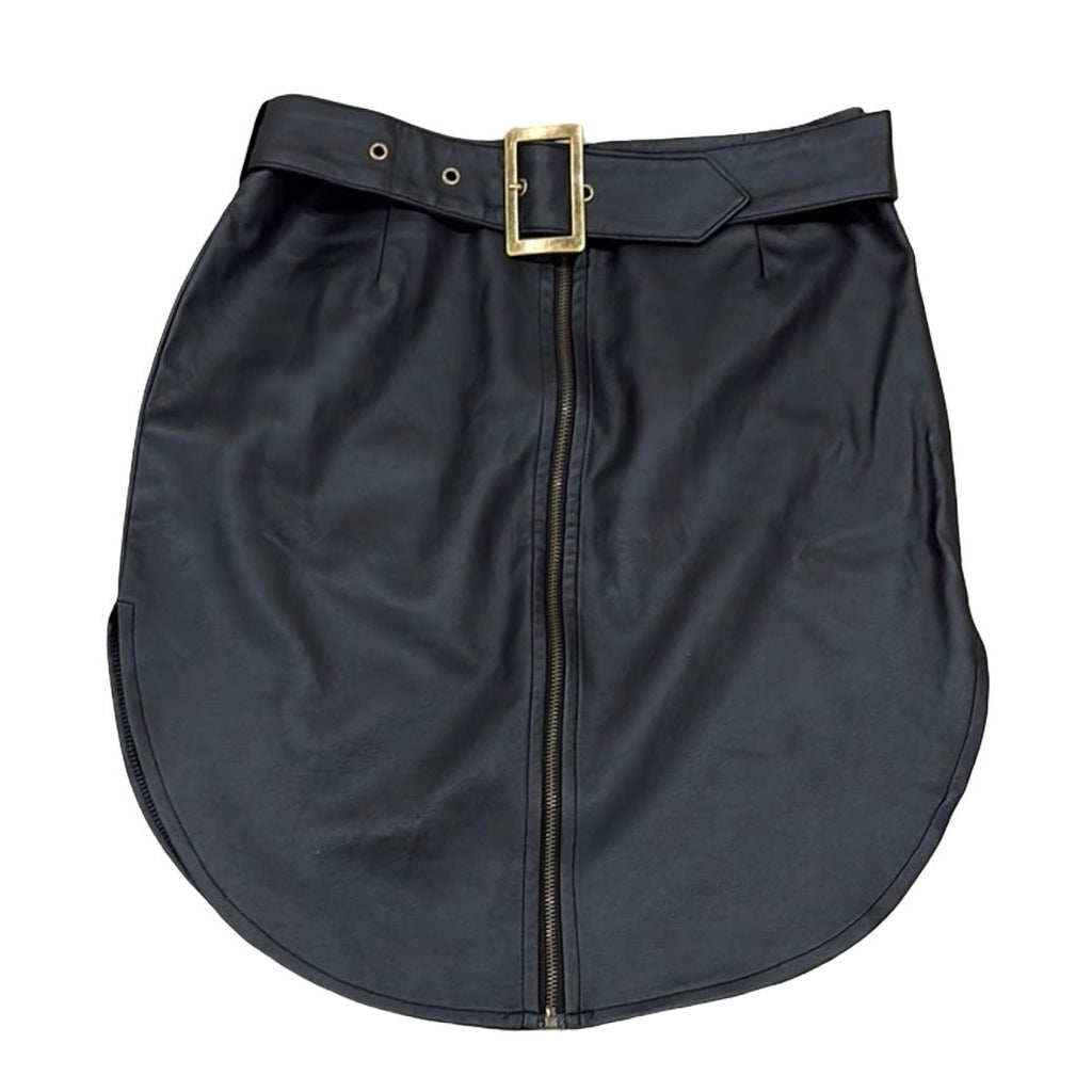Black Faux Leather Skirt with Gold belt