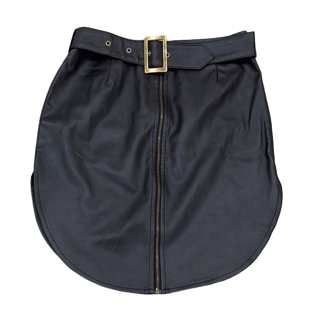 Black Faux Leather Skirt with Gold belt