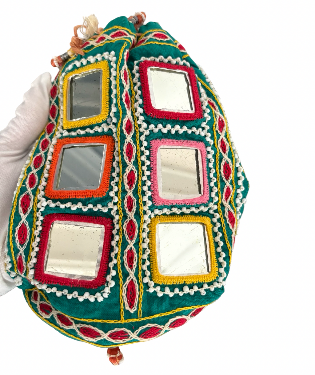 Vintage Hand Embroidered Mirror Beaded Purse Bag
