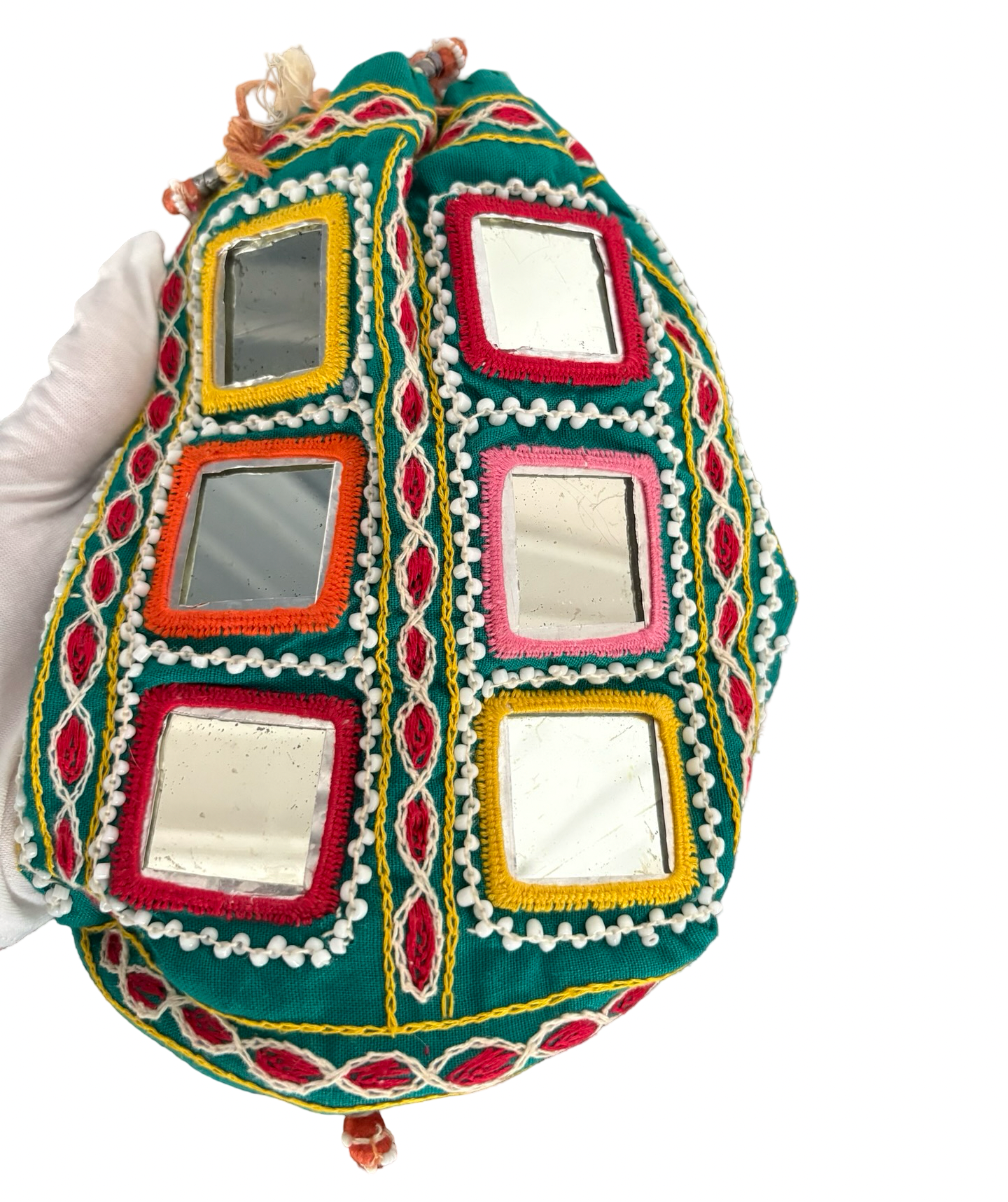 Vintage Hand Embroidered Mirror Beaded Purse Bag