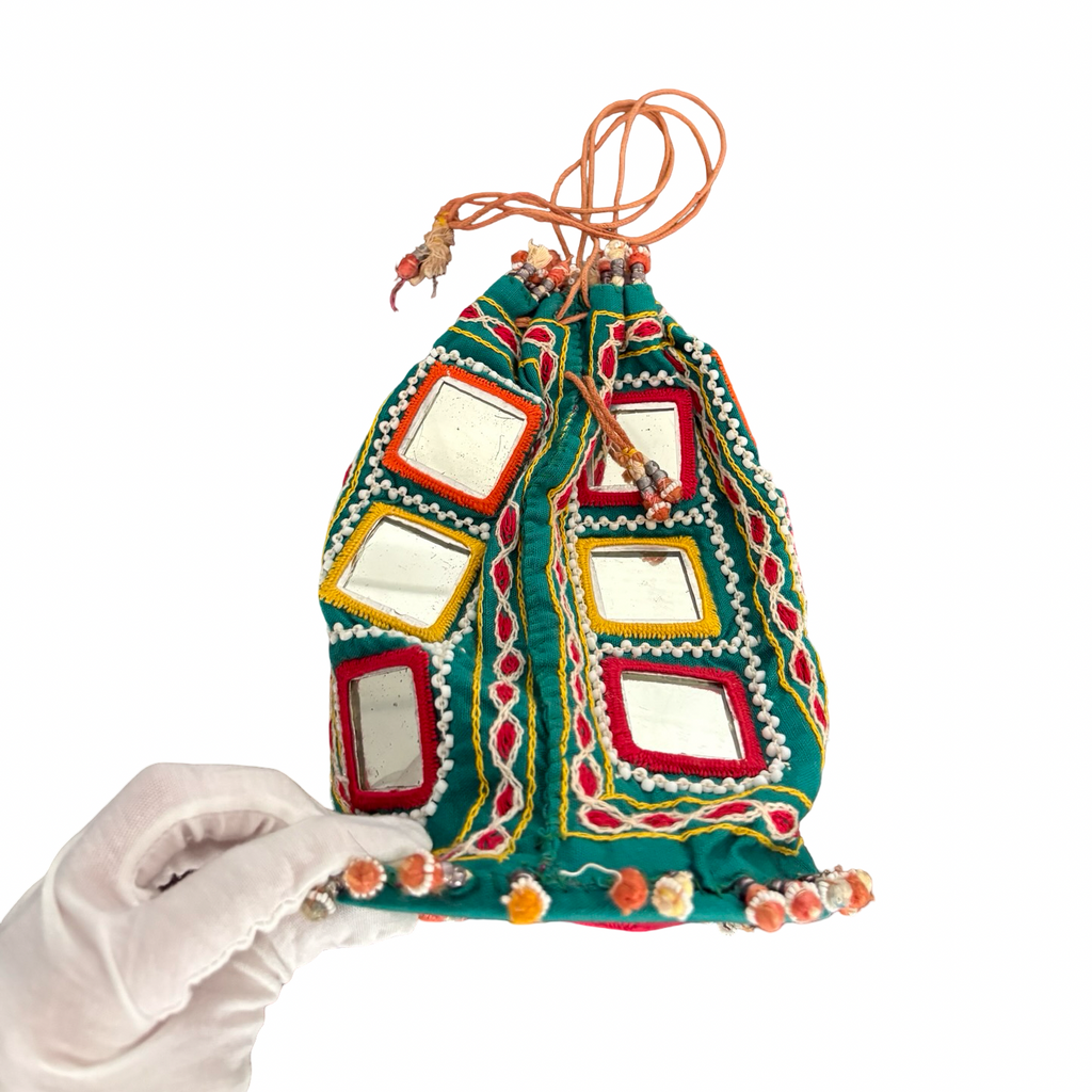 Vintage Hand Embroidered Mirror Beaded Purse Bag