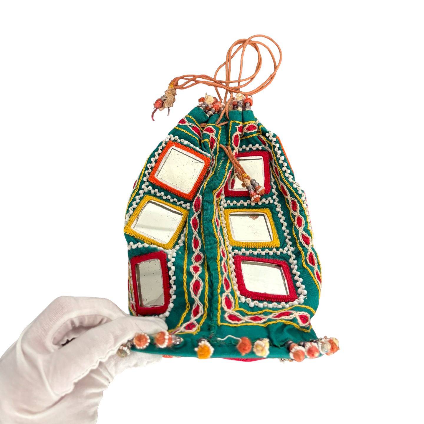 Vintage Hand Embroidered Mirror Beaded Purse Bag