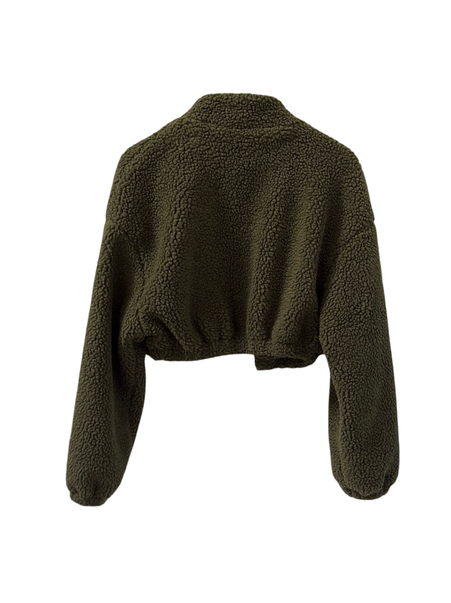 Olivie Green Sherpa Cropped Jacket