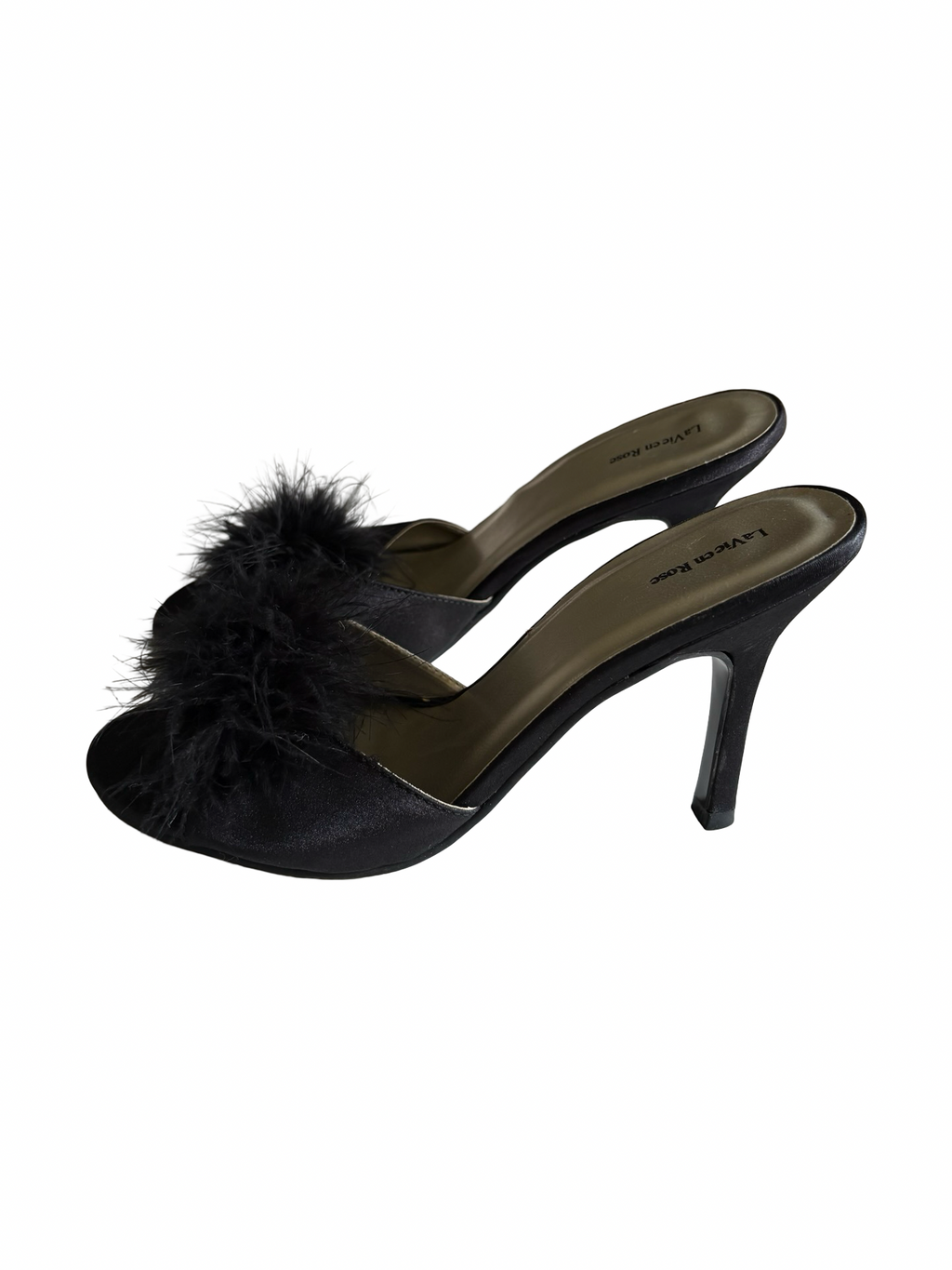 La Vie En Rose Black Heels With Fur