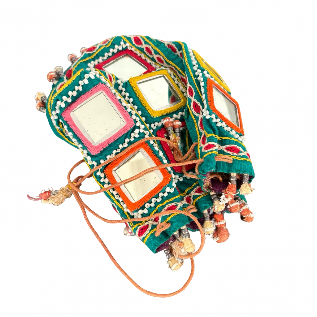 Vintage Hand Embroidered Mirror Beaded Purse Bag