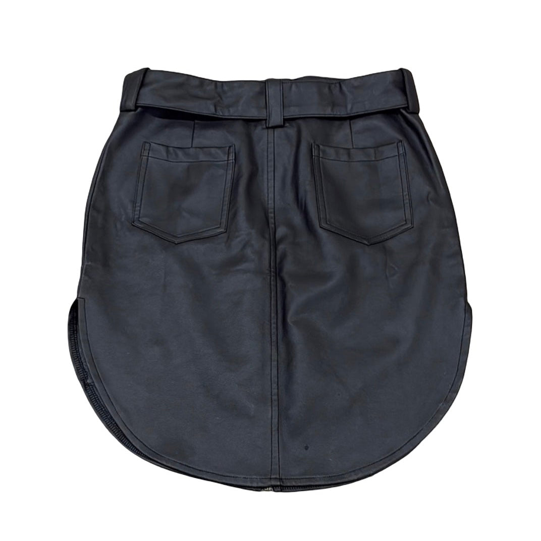 Black Faux Leather Skirt with Gold belt