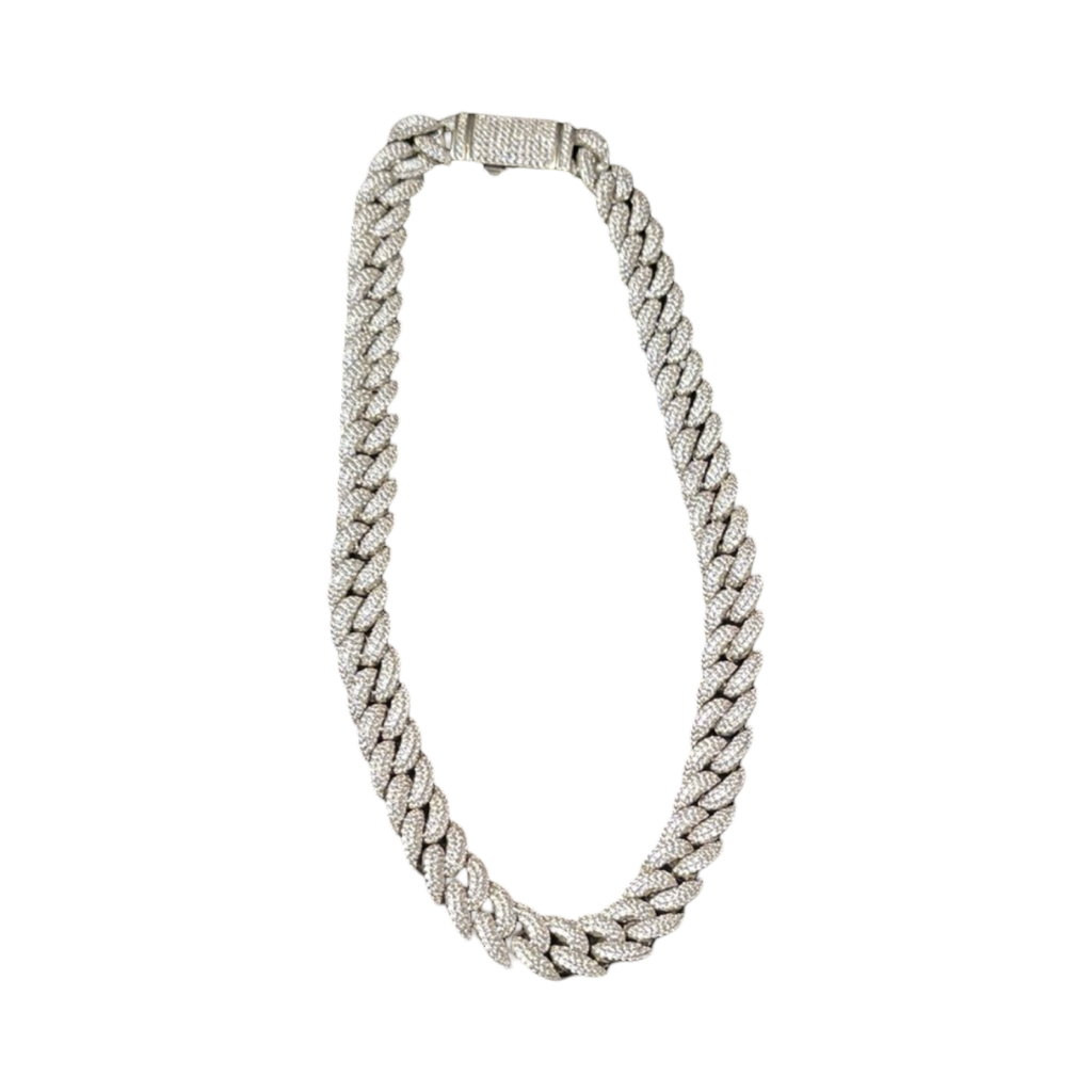 14mm Lab Diamond Silver Cuban Chain