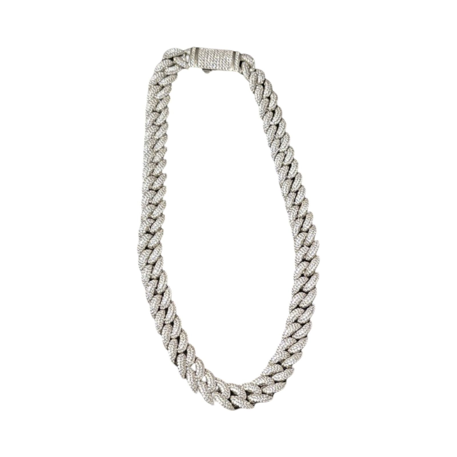 14mm Lab Diamond Silver Cuban Chain