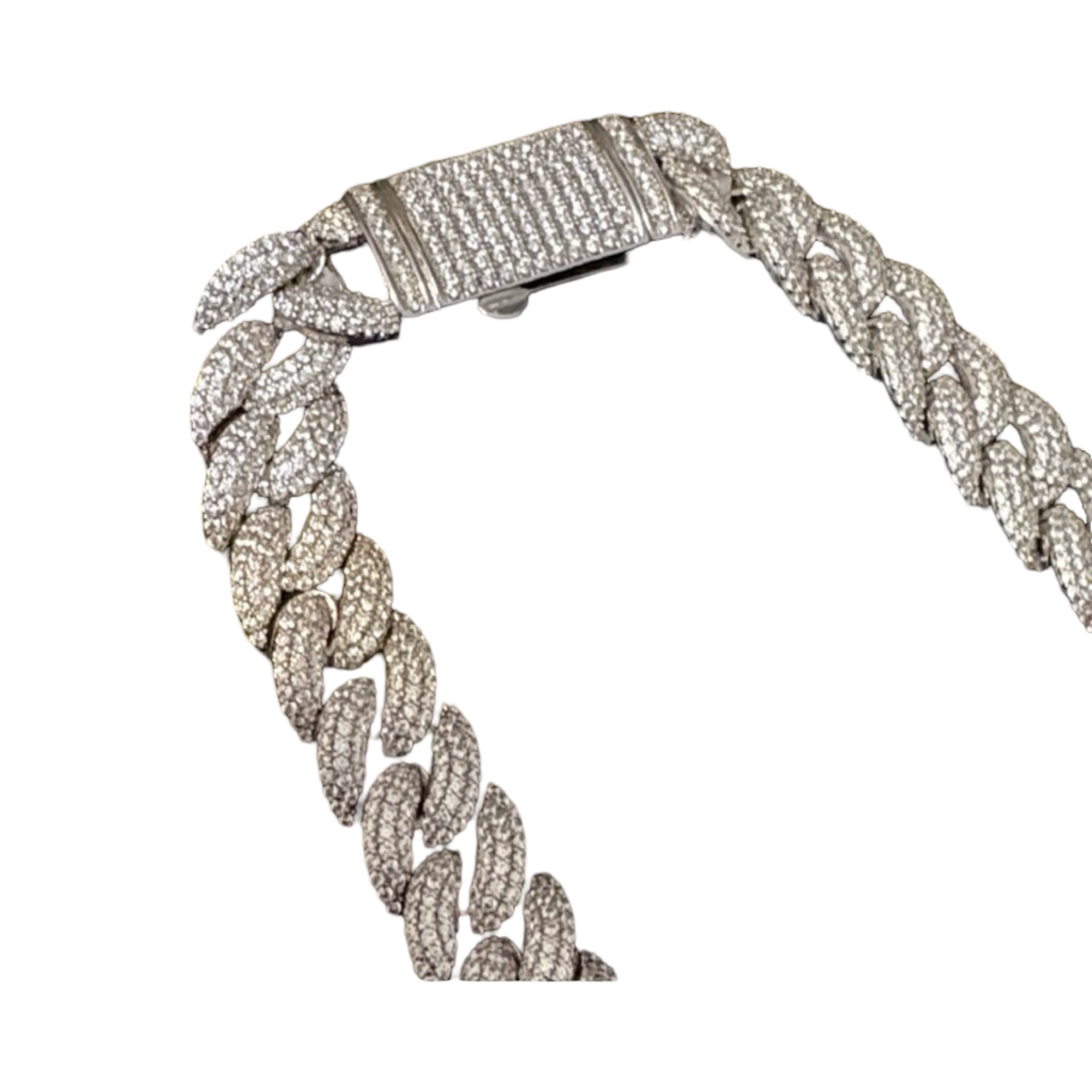 14mm Lab Diamond Silver Cuban Chain