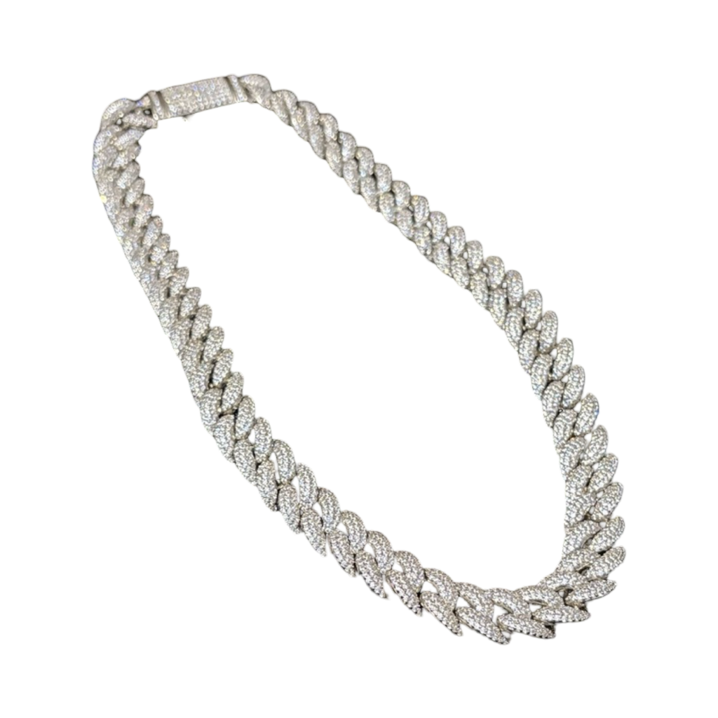 14mm Lab Diamond Silver Cuban Chain