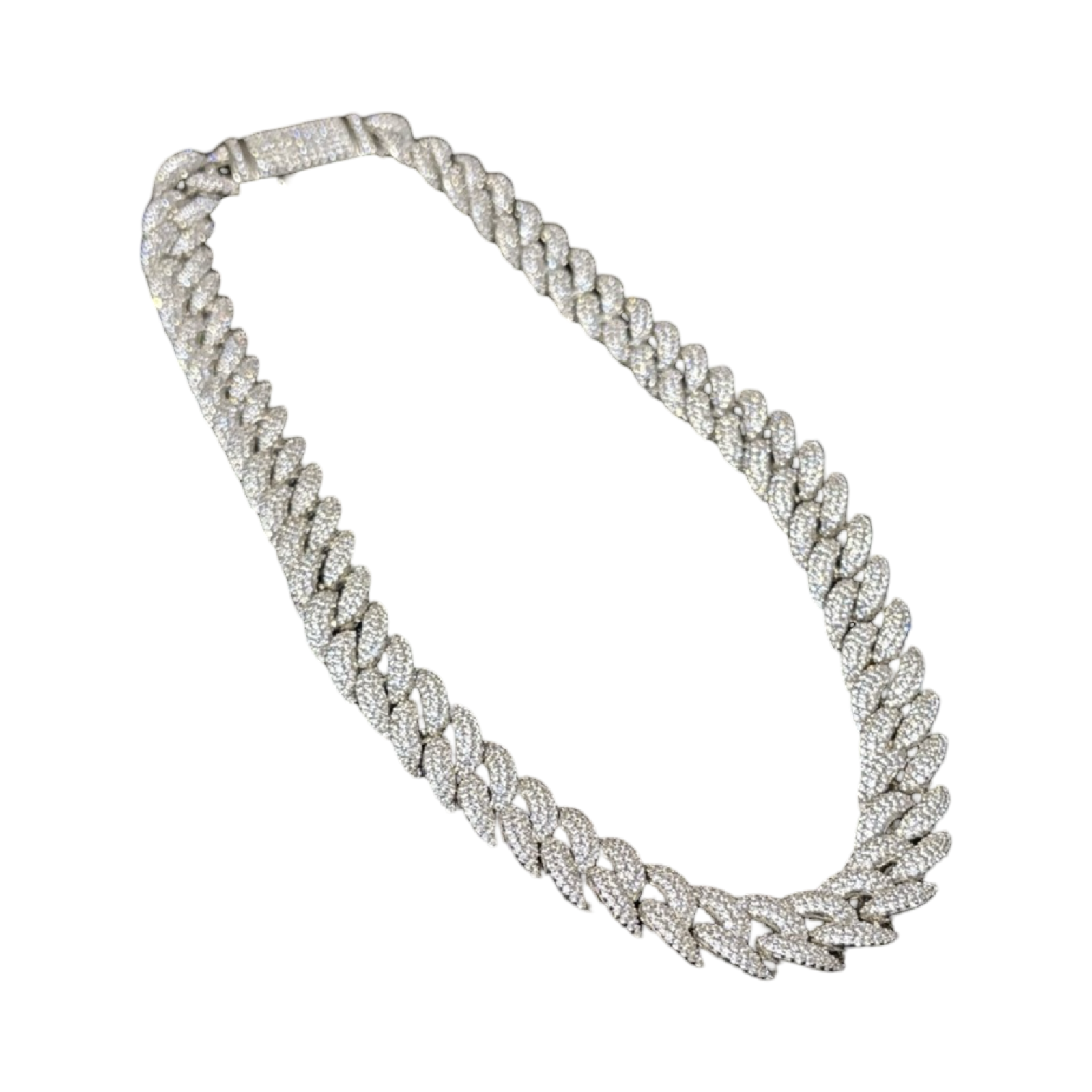 14mm Lab Diamond Silver Cuban Chain