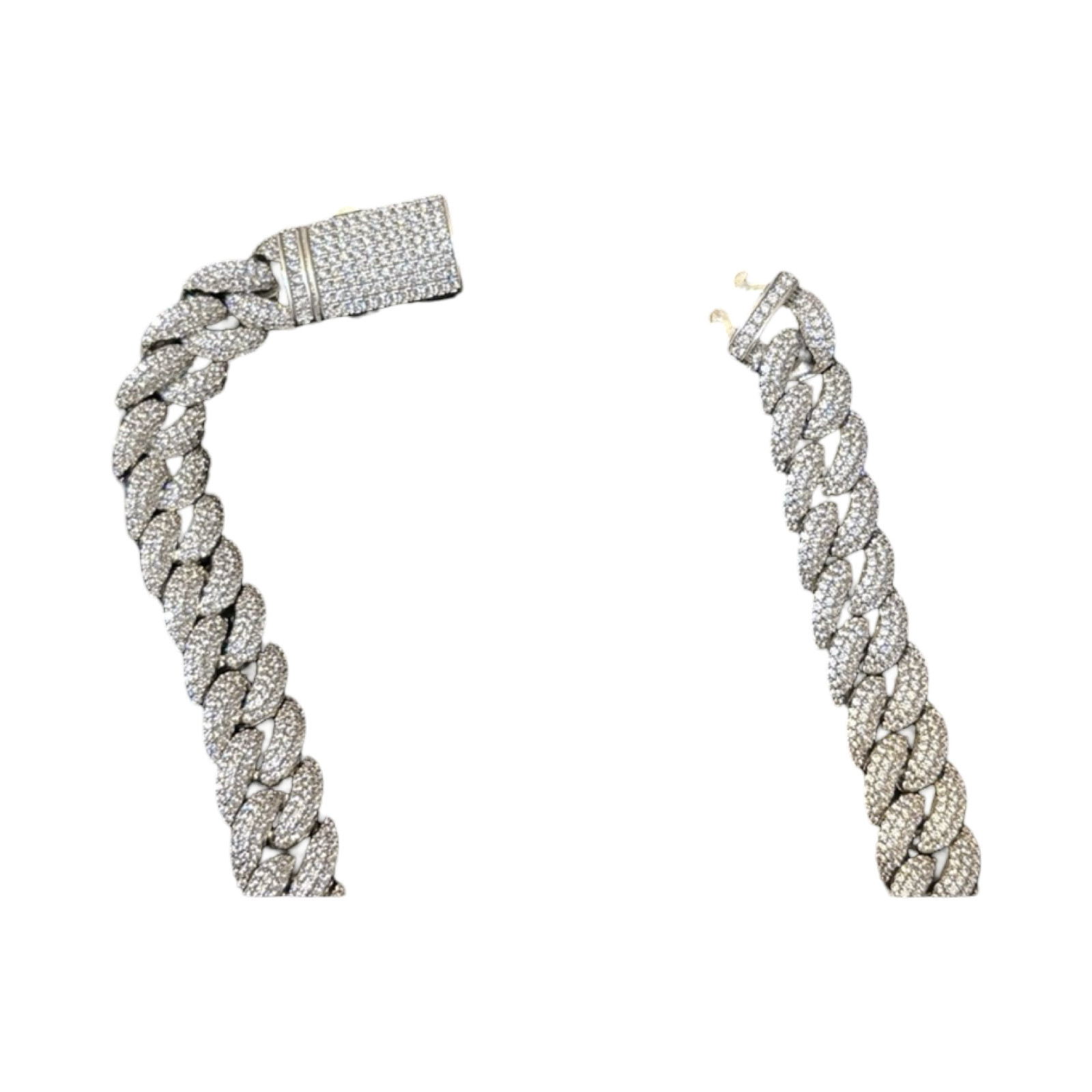 14mm Lab Diamond Silver Cuban Chain